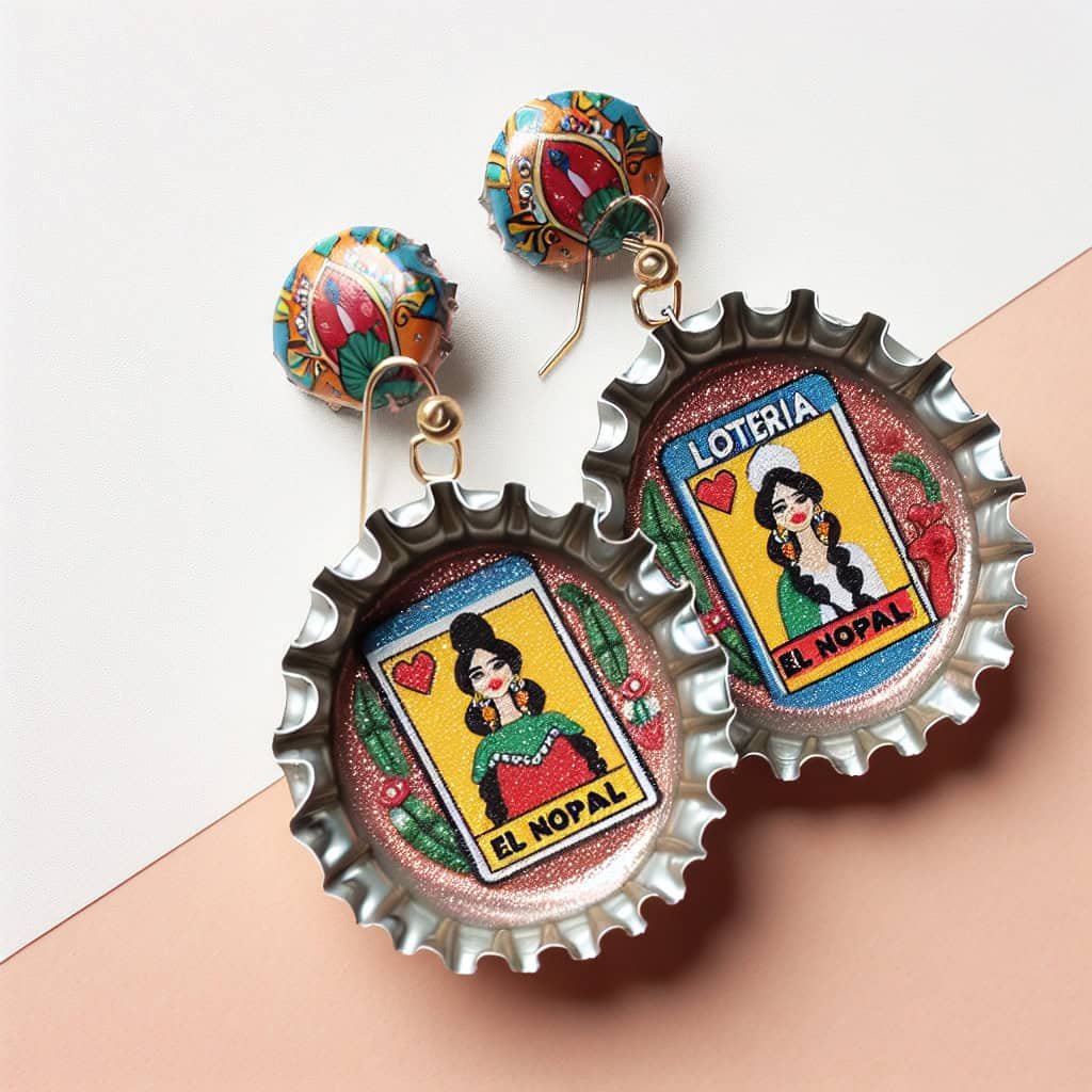 El Nopal Loteria Bottle Cap Earrings El Nopal Loteria Bottle Cap Earrings