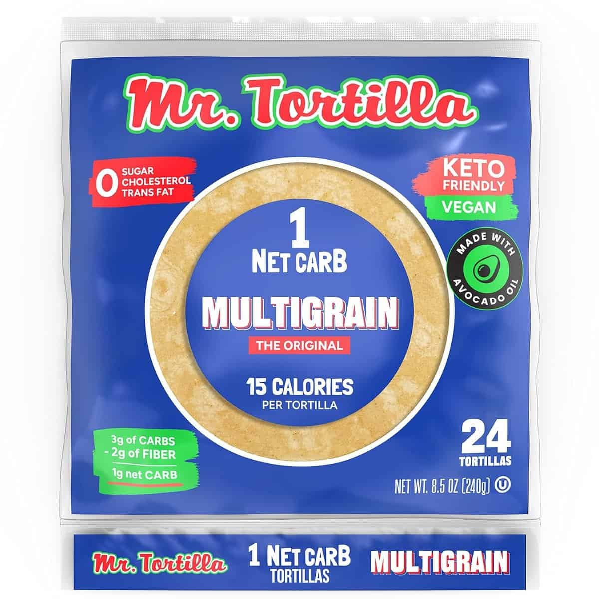 Mr. Tortilla Low Carb Keto Soft Taco Shells, Vegan Healthy Snacks  Bread Alternative, 1 Net Carb 15 Calories, Delicious Small Batch Kosher Wraps - (Multigrain, 24 Count)