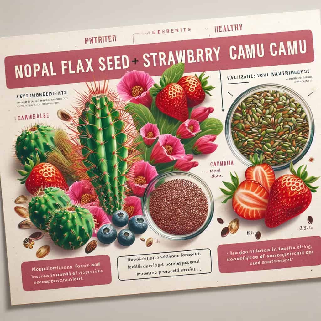 Nuestra Salud Nopal Flax Seed Strawberry Camu Camu - Meal Plus - Maintenance of Good Health - 1lb/ 454g - 100% Natural Blend of Ground Linaza Seed and Superfoods Nuestra Salud Nopal Flax Seed Strawberry Camu Camu - Meal Plus - Maintenance of Good Health - 1lb/ 454g - 100% Natural Blend of Ground Linaza Seed and Superfoods