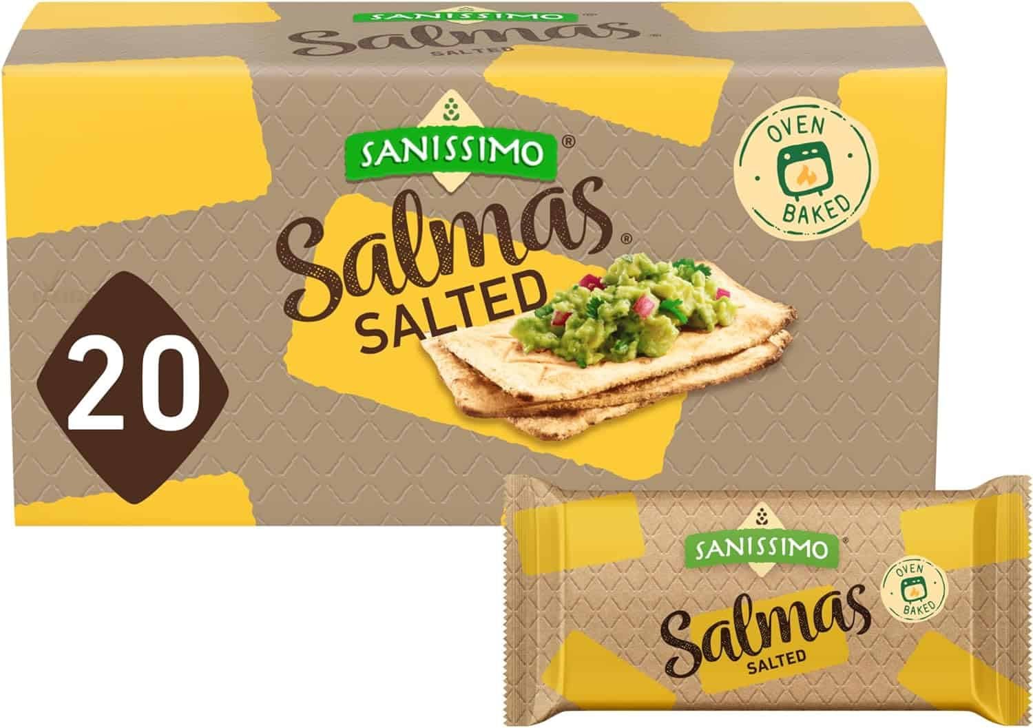 Sanissimo Salmas Salted, 20 packs of 3 Crackers, Oven Baked Corn Crackers, Gluten Free, Non GMO, Kosher Certified