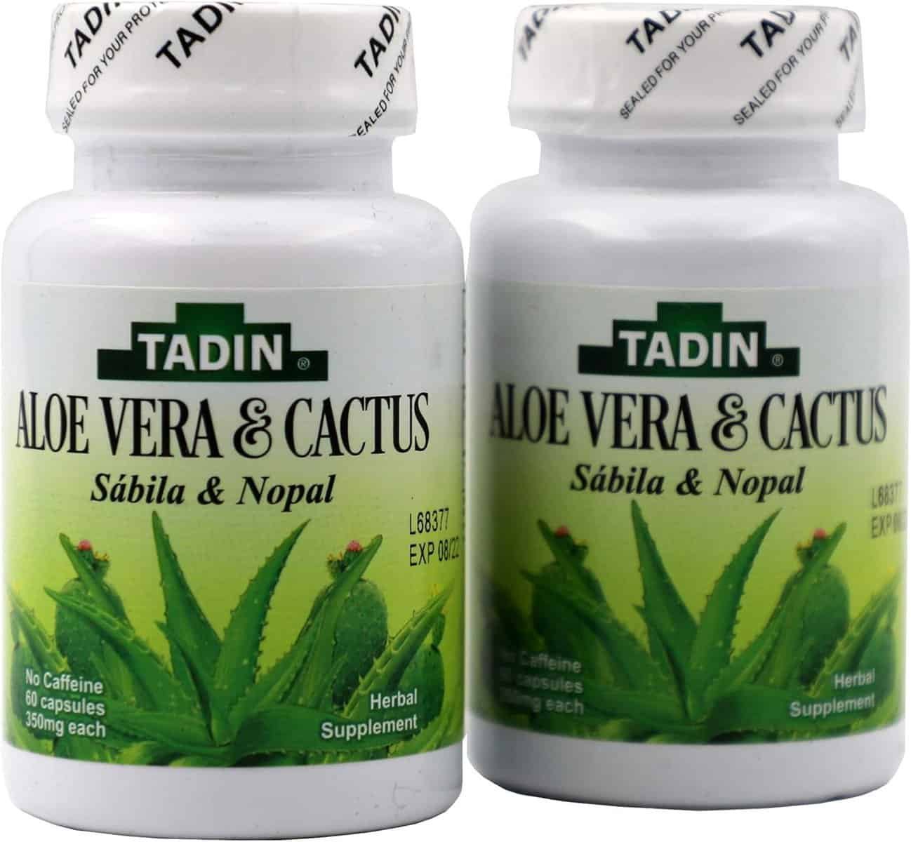 TADIN Aloe Vera and Cactus Capsules, Herbal Supplement, Excellent Fiber Source, 2 Count, 60 Caps Each, 2 Jars TADIN Aloe Vera and Cactus Capsules, Herbal Supplement, Excellent Fiber Source, 2 Count, 60 Caps Each, 2 Jars