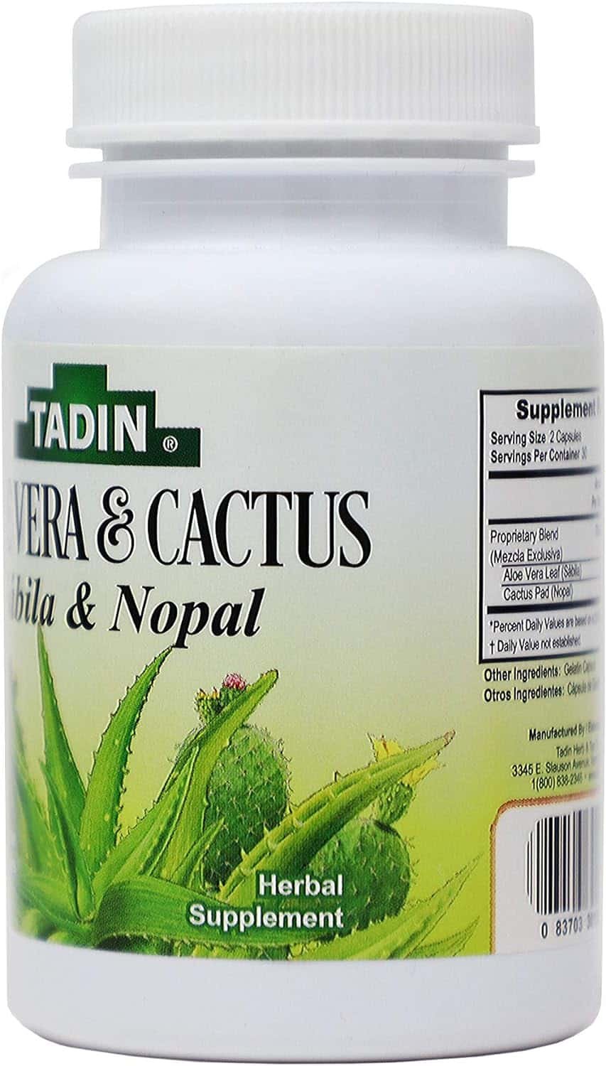 TADIN Aloe Vera and Cactus Capsules, Herbal Supplement, Excellent Fiber Source, 2 Count, 60 Caps Each, 2 Jars TADIN Aloe Vera and Cactus Capsules, Herbal Supplement, Excellent Fiber Source, 2 Count, 60 Caps Each, 2 Jars