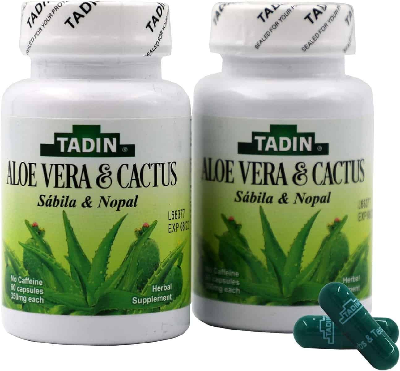 TADIN Aloe Vera and Cactus Capsules, Herbal Supplement, Excellent Fiber Source, 2 Count, 60 Caps Each, 2 Jars TADIN Aloe Vera and Cactus Capsules, Herbal Supplement, Excellent Fiber Source, 2 Count, 60 Caps Each, 2 Jars