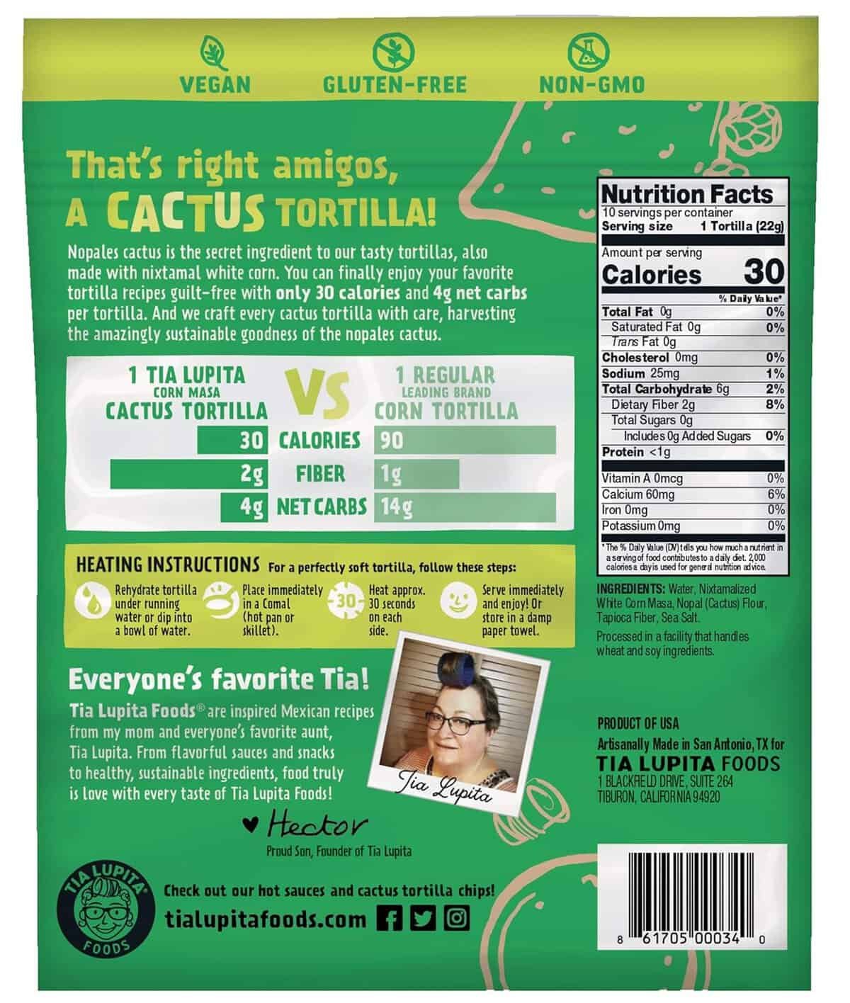 TIA LUPITA Corn  Cactus Blend Tortillas 10 Count, 7.76 OZ TIA LUPITA Corn  Cactus Blend Tortillas 10 Count, 7.76 OZ