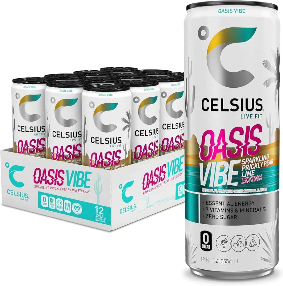 CELSIUS Sparkling Oasis Vibe, Functional Essential Energy Drink, 12 Fl Oz (Pack of 12)