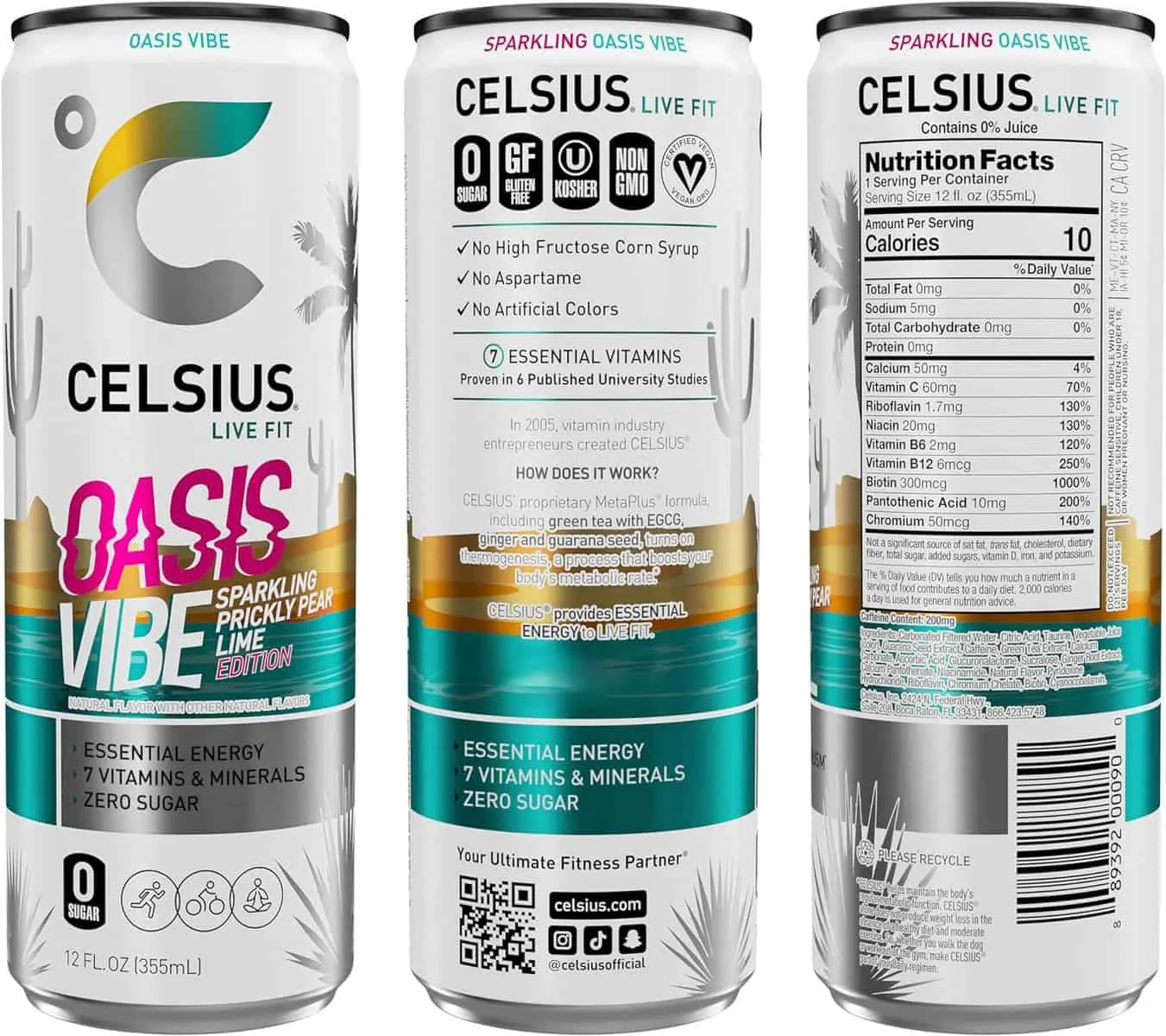 CELSIUS Sparkling Oasis Vibe, Functional Essential Energy Drink, 12 Fl Oz (Pack of 12)