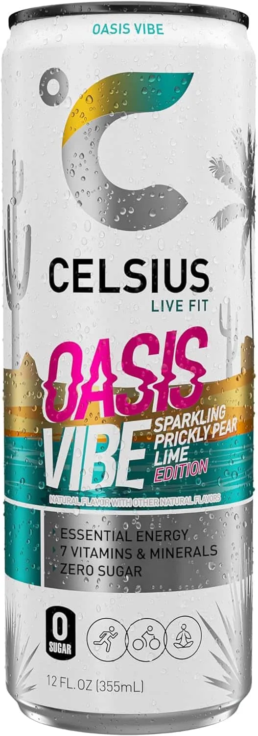 CELSIUS Sparkling Oasis Vibe, Functional Essential Energy Drink, 12 Fl Oz (Pack of 12)