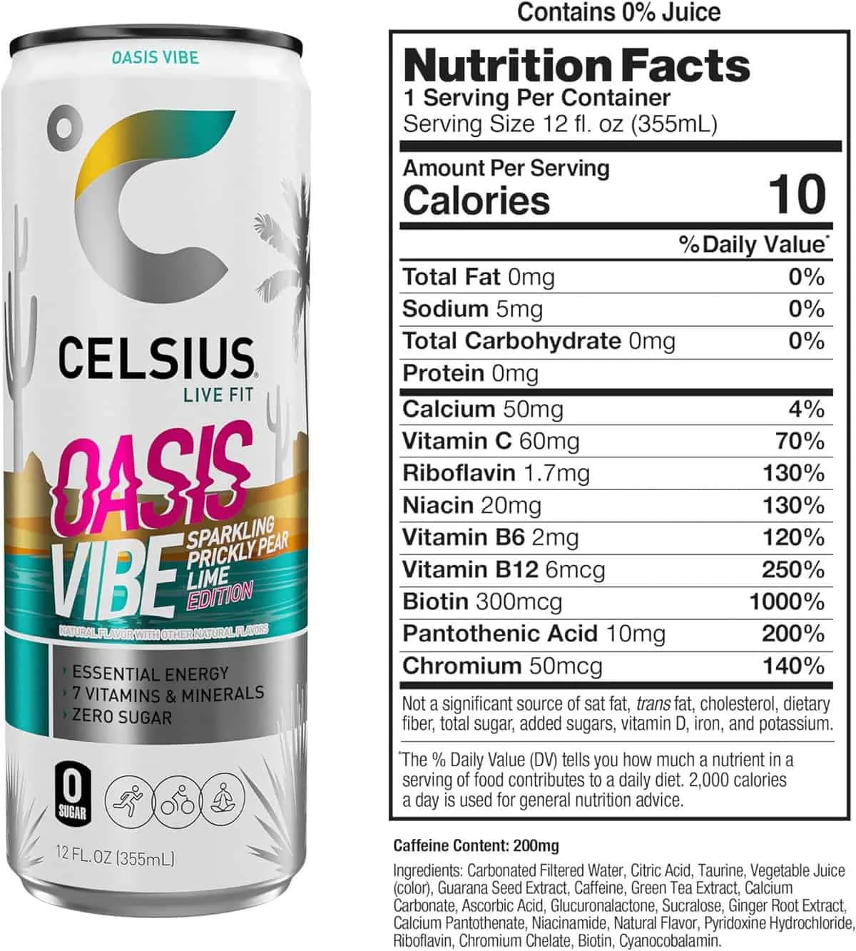CELSIUS Sparkling Oasis Vibe, Functional Essential Energy Drink, 12 Fl Oz (Pack of 12)