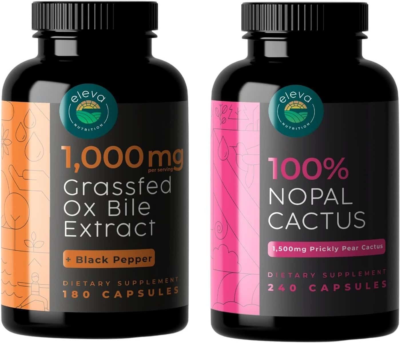 Eleva Nutrition Ox Bile Extract 1,000mg and Nopal Cactus Capsules Bundle