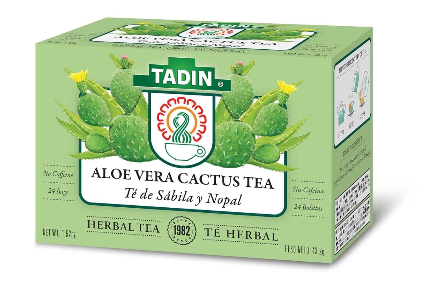 Tadin Aloe Vera Cactus Herbal Tea, Caffeine Free, 24 Tea Bag Per Box, Pack of 6 Boxes Total