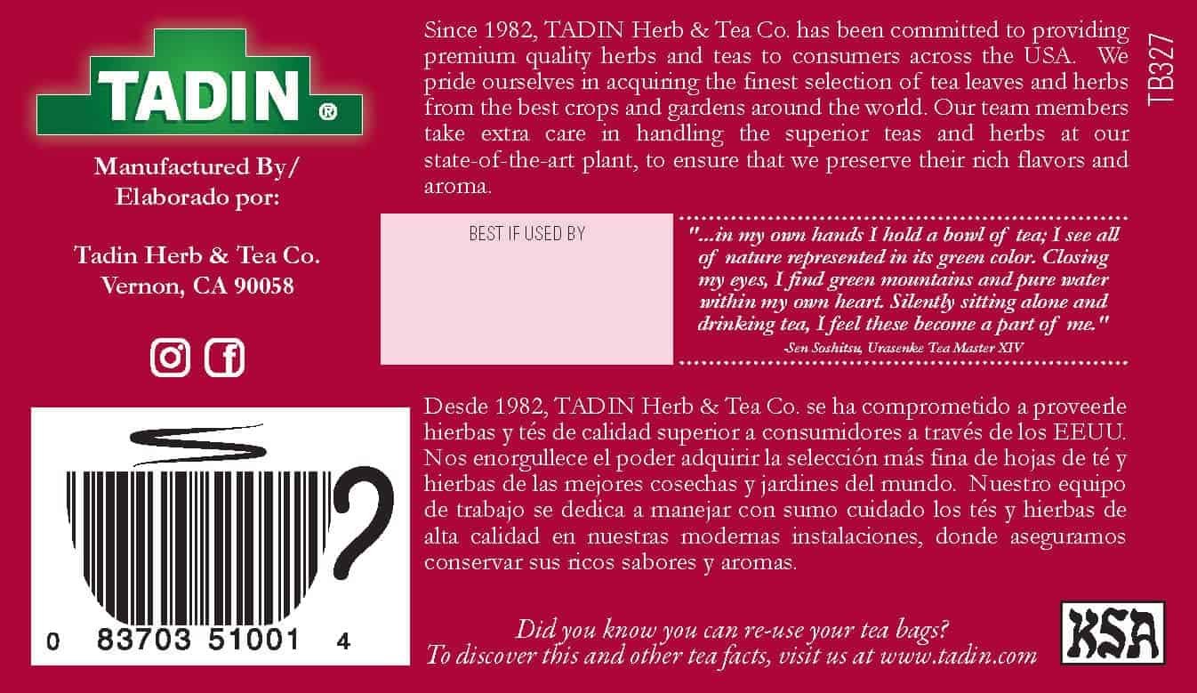 Tadin Aloe Vera Cactus Herbal Tea, Caffeine Free, 24 Tea Bag Per Box, Pack of 6 Boxes Total