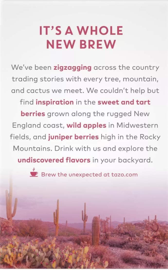 Tazo Foragers Prickly Pear Cactus Tea. 16 Count Herbal Tea Bags. Caffeine Free. 2 Pack. Tazo Foragers Prickly Pear Cactus Tea. 16 Count Herbal Tea Bags. Caffeine Free. 2 Pack.