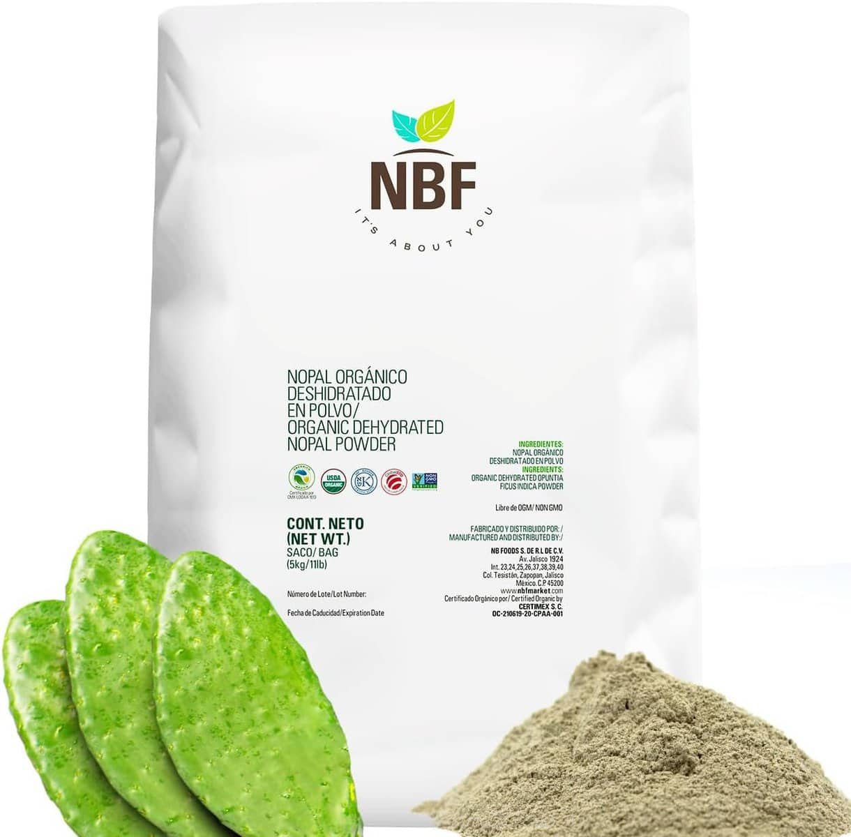 Organic Nopal Cactus Powder (176 Ounces) Bulk, 100% Pure, Natural Prebiotic Fiber, Prickly Pear, Sugar Free, Keto Diet, Digestive Health, Gluten-Free, from Local Deserts in Mexico
