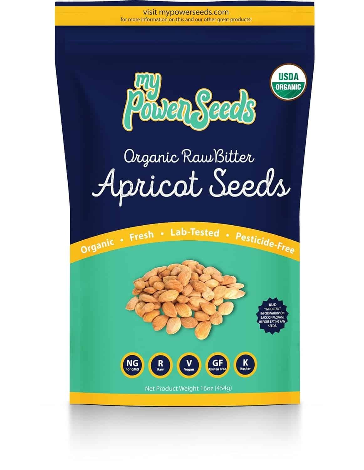 My Power Seeds Organic Raw Bitter Apricot Seeds I Non-GMO, Vegan, Gluten Free, Raw, and Source of Vitamins  Minerals I Rich in Vitamin E, Omega 3, and More! I (Apricot Seeds, 1LB Bag)