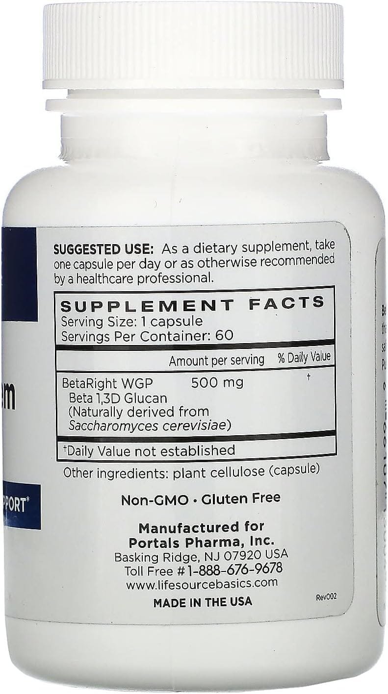 Life Source Basics Immune System Support Activator - High Purity Beta 1,3/1,6 Glucan - Immunity and Vitamin Supplement Non-GMO  Vegan Friendly for Men  Women, Gluten-Free 500 mg - 60 Capsules Life Source Basics Immune System Support Activator - High Purity Beta 1,3/1,6 Glucan - Immunity and Vitamin Supplement Non-GMO  Vegan Friendly for Men  Women, Gluten-Free 500 mg - 60 Capsules