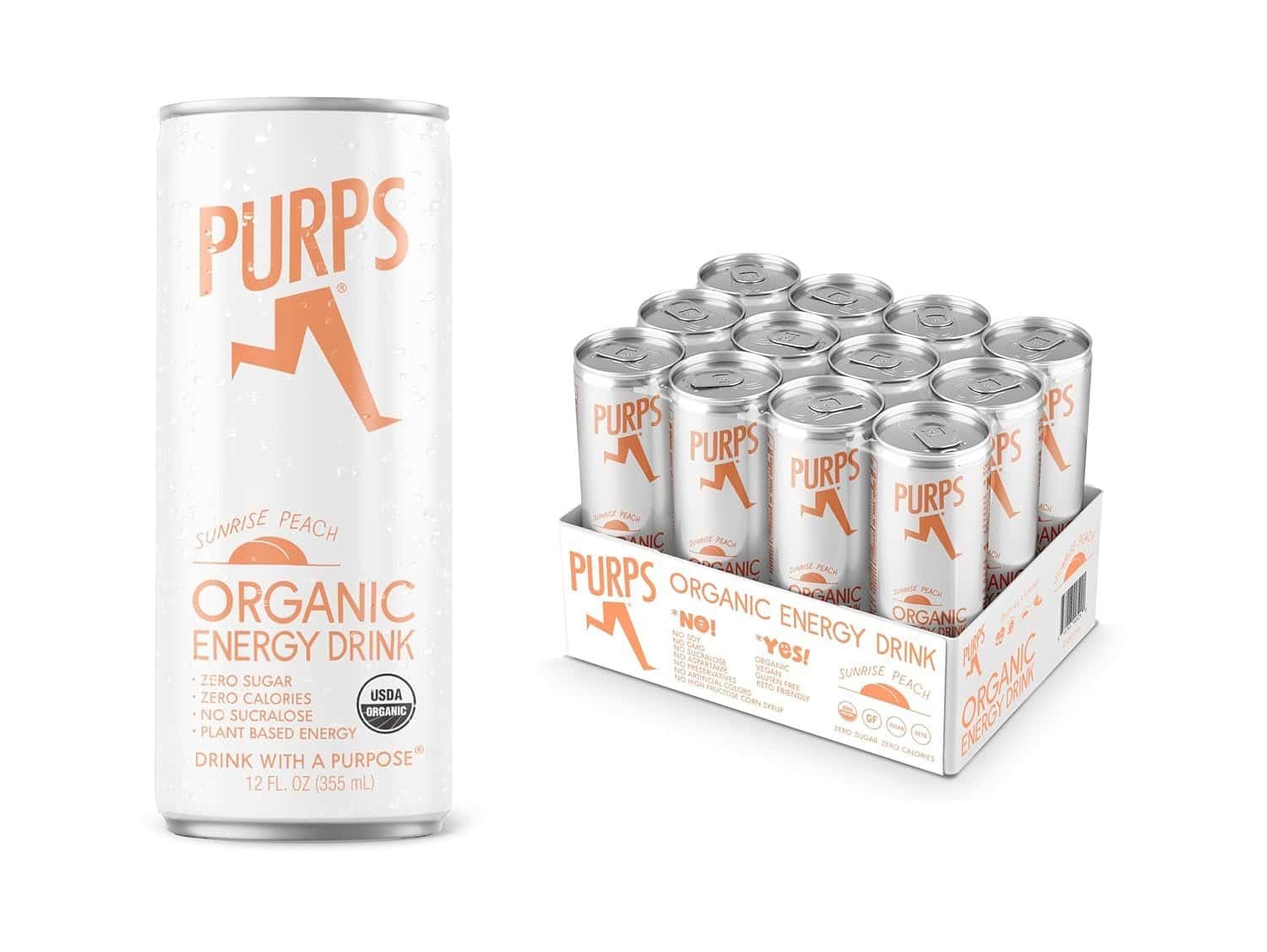 PURPS Plant-based Organic Energy Drink | Zero Calories | Zero Sugar | Non GMO | 100% Natural Caffeine | Vegan | Keto-Friendly | Gluten-Free | 12 oz (Pack of 12) (Sunrise Peach) PURPS Plant-based Organic Energy Drink | Zero Calories | Zero Sugar | Non GMO | 100% Natural Caffeine | Vegan | Keto-Friendly | Gluten-Free | 12 oz (Pack of 12) (Sunrise Peach)