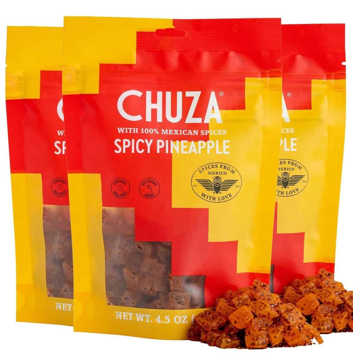 CHUZA Dried Chilli Pineapple Bites, Spicy Dried Pineapple Mexican Candy Chilli Spiced Pineapple Combos Snacks with Real Fruit Flavors for Adults and Children, Pack for 3