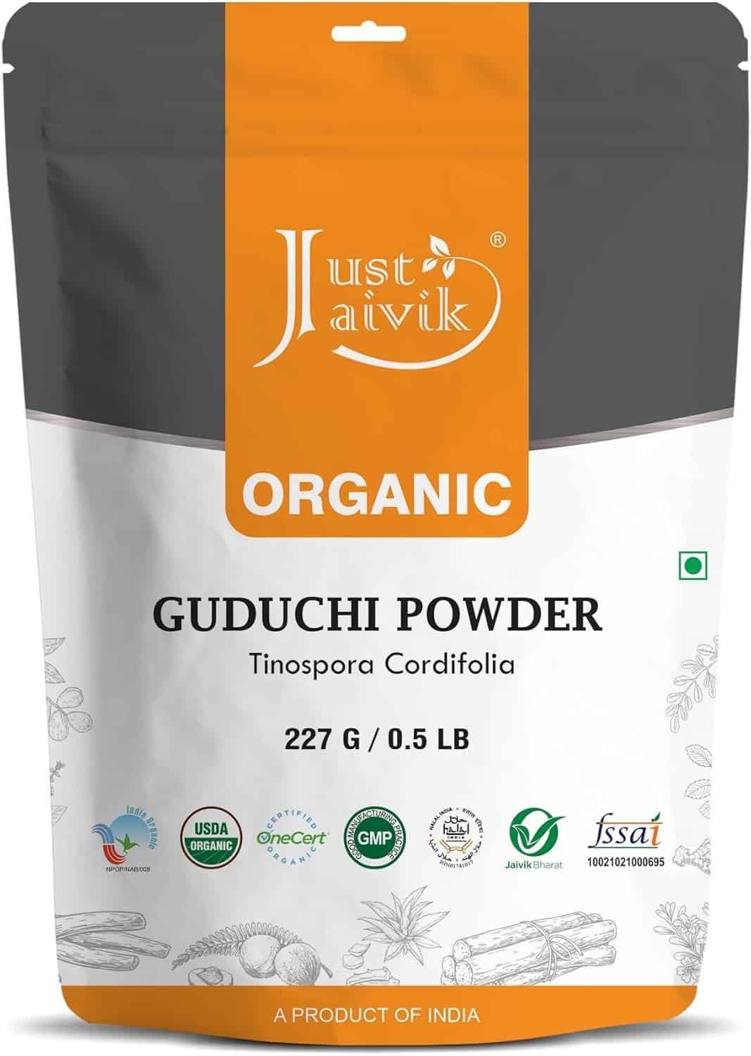 Just Jaivik USDA Certified Organic Guduchi Powder-Giloy Powder (Tinospora Cordifolia)- 227G/ 0.5 LB - an AYURVEDIC Supplements to Support Immunity