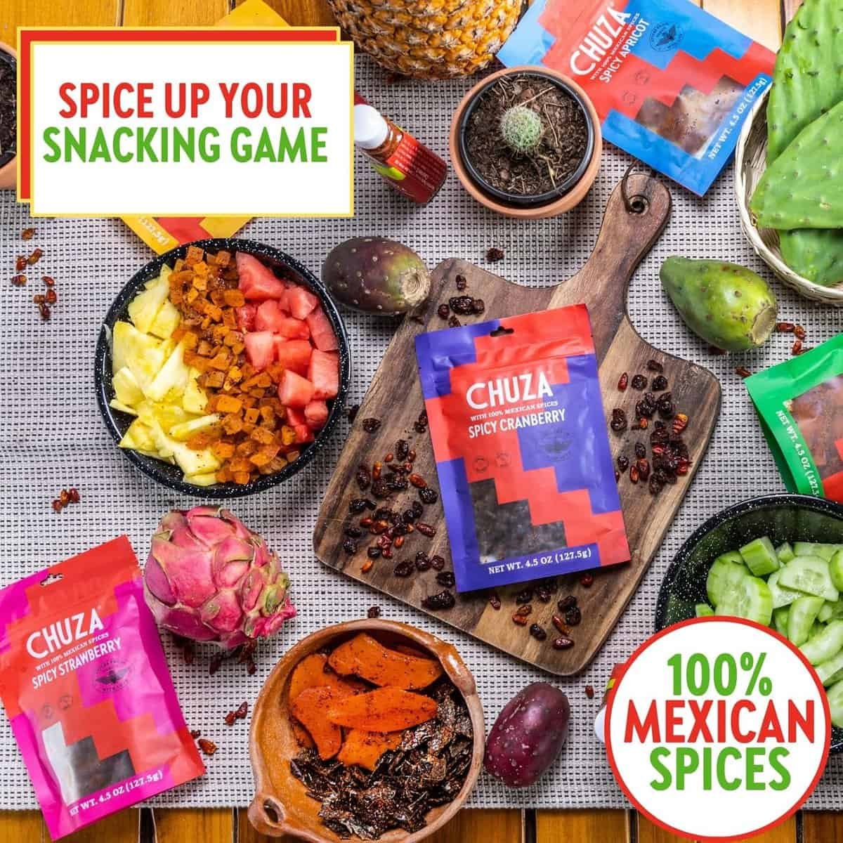 CHUZA Dried Fruit Slices, Mexican Snacks Dried Mixed Fruit Candy Variety Pack Dried Strawberries, Dried Cranberries, Dried Apricots, Natural Dried Fruit, Mexican Candy 100% Mexican Spices