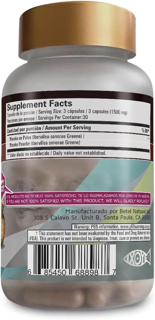 Betel Natural Premium Wereke Capsules Natural Root from Mexico - 1500 mg per Serving