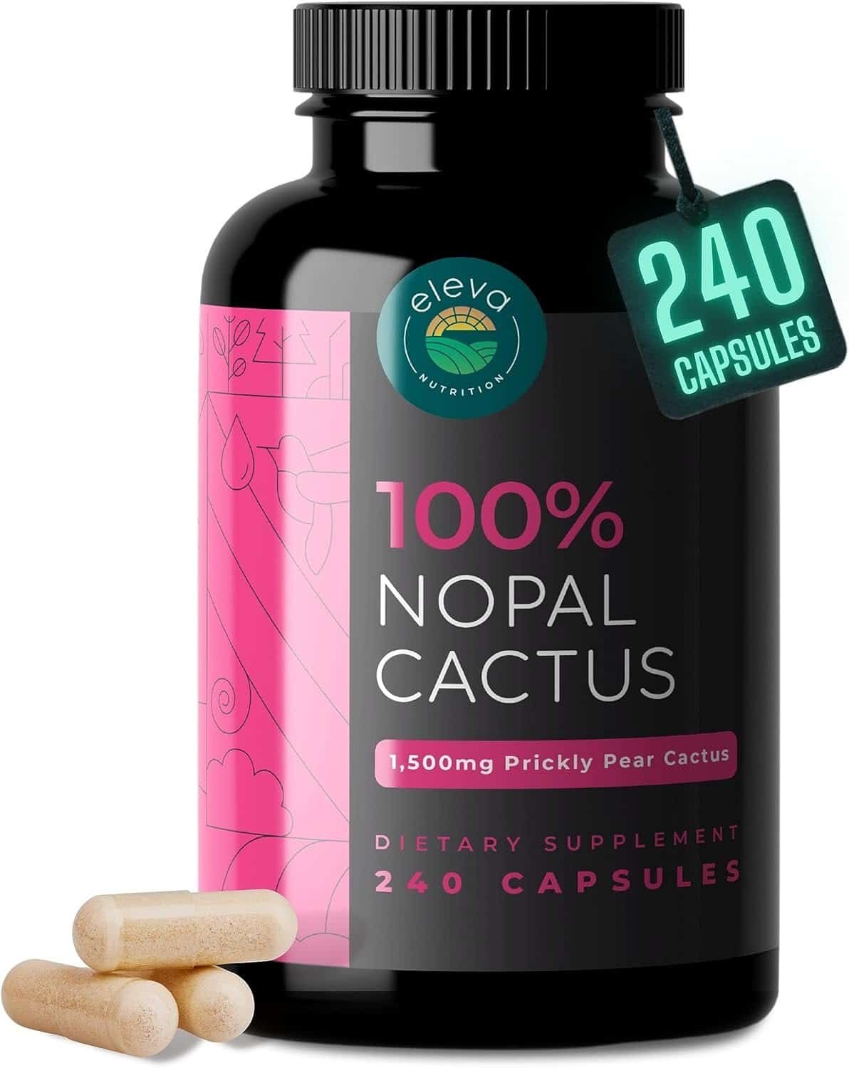 Nopal Cactus Capsules 1500mg- Organic Sun-Dried Prickly Pear Cactus Fruit Powder  Black Pepper Extract for Absorption- Natural Prickly Pear Super Supplement- Fiber, Vitamins and Minerals 240 Capsules